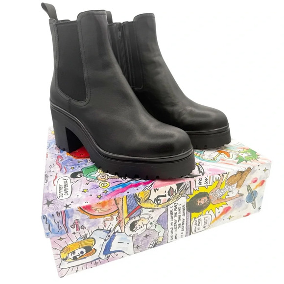 Jeffrey Campbell Shoes - Jeffrey Campbell Platform Lug Sole Chelsea Leather Ankle Boots in Black Size 10